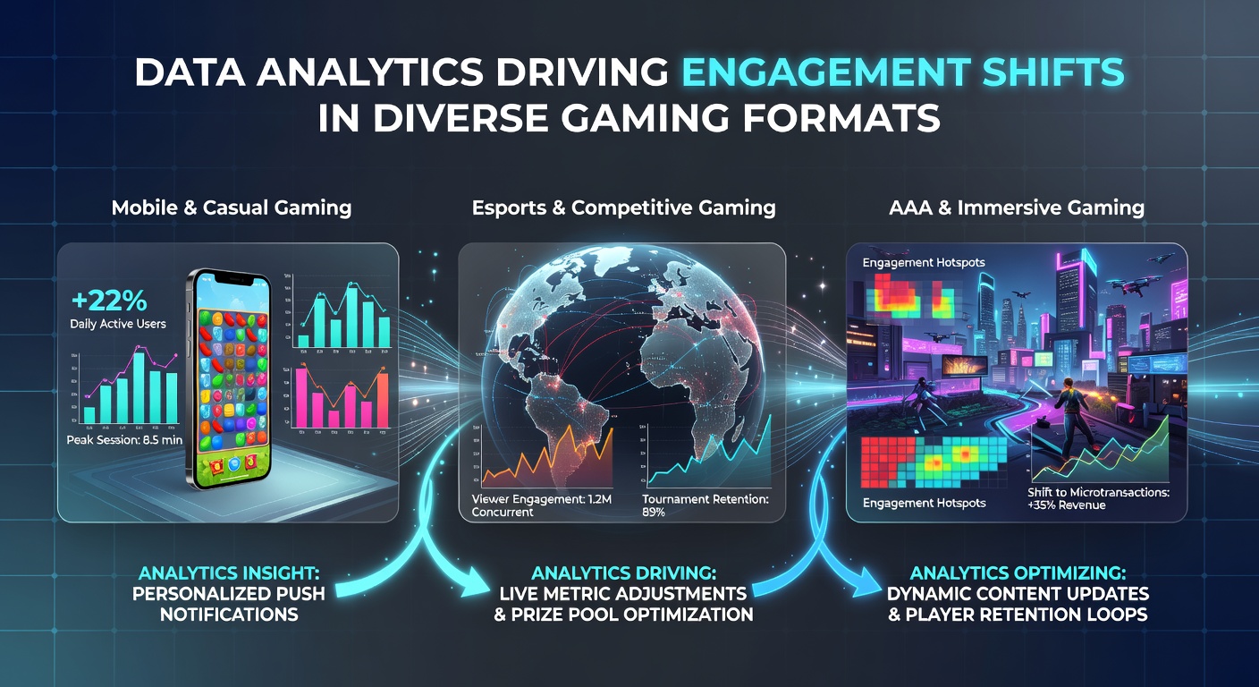 Visual representation of data analytics tools influencing player interactions in various gaming environments