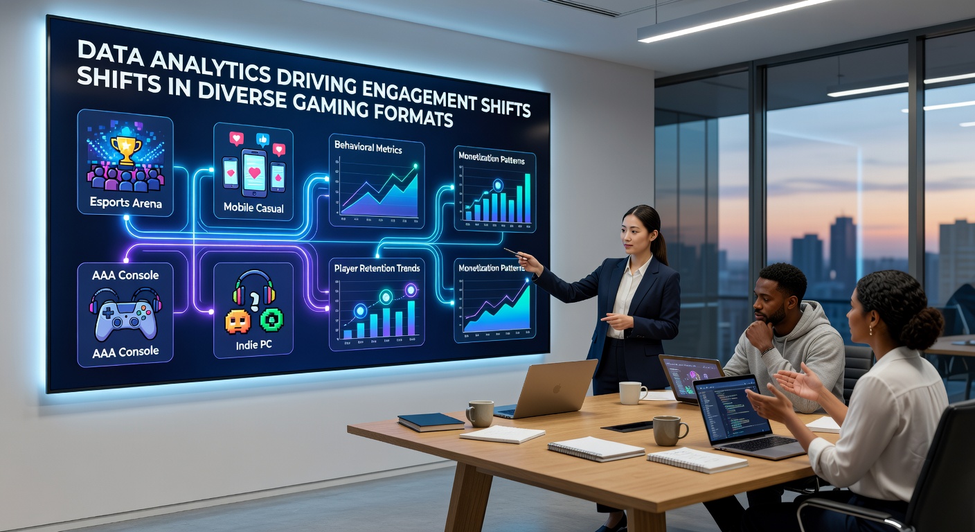 Infographic showing data flow from diverse gaming formats into centralized analytics systems