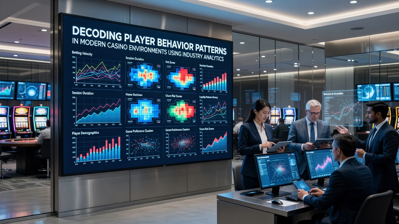 Data analysts reviewing charts and graphs on multiple screens showing player activity metrics