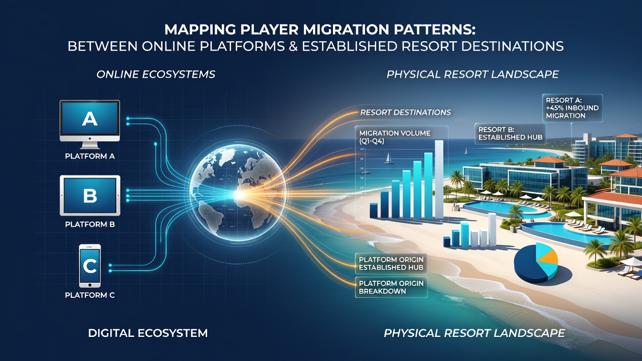 Players engaging in both online gaming sessions and resort floor activities, illustrating migration patterns
