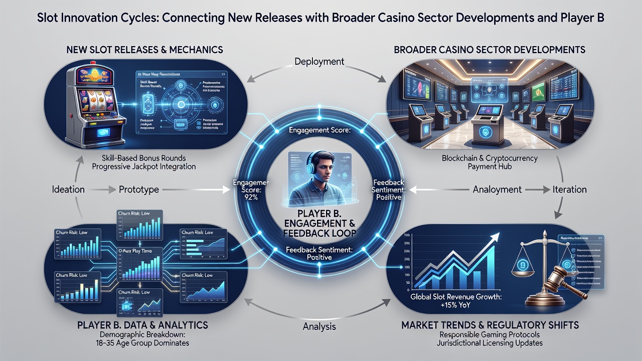 Data visualization charts displaying player engagement trends alongside slot release timelines and casino revenue metrics
